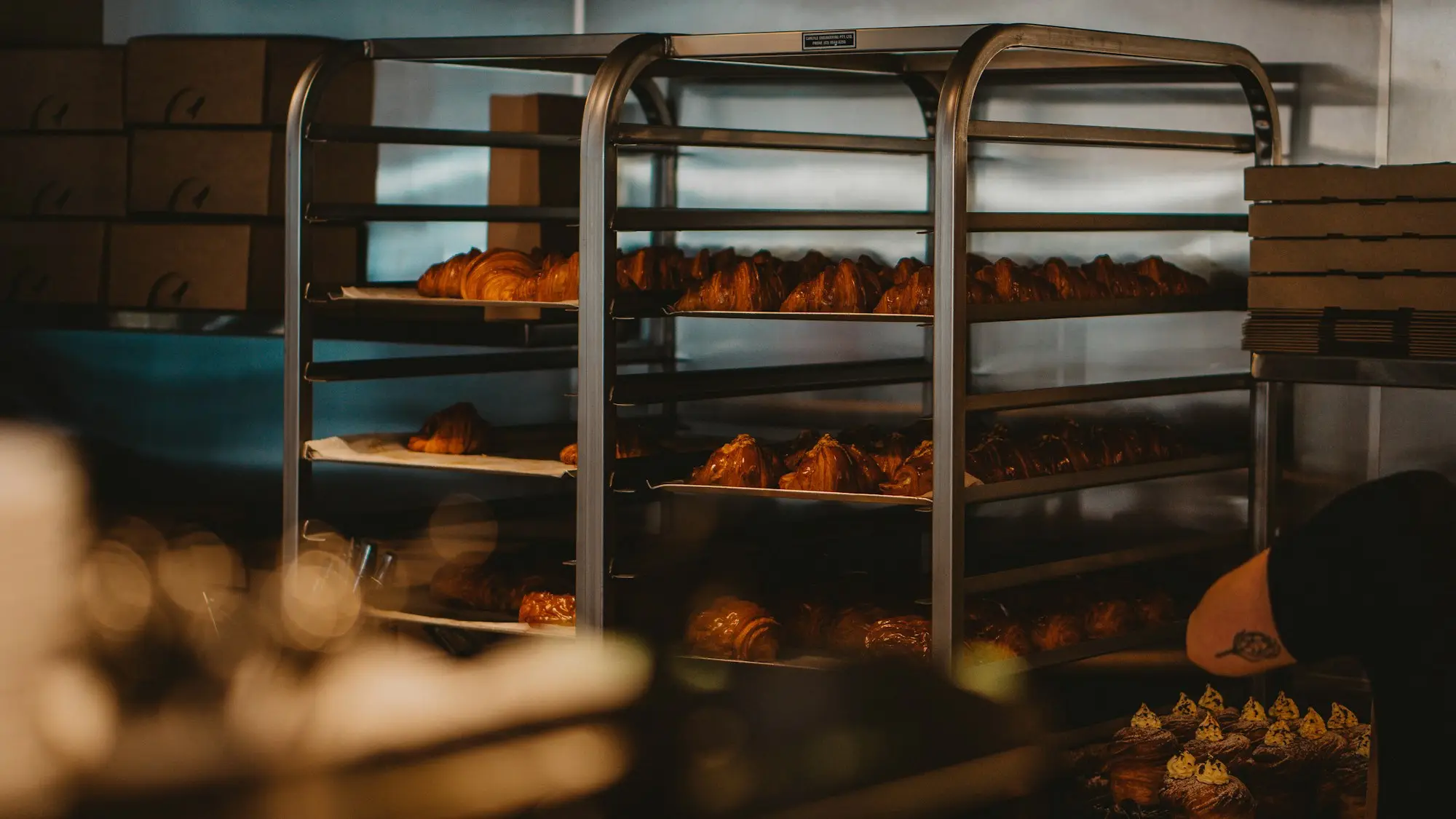 Bakery ovens and racks of fresh bread in Melbourne