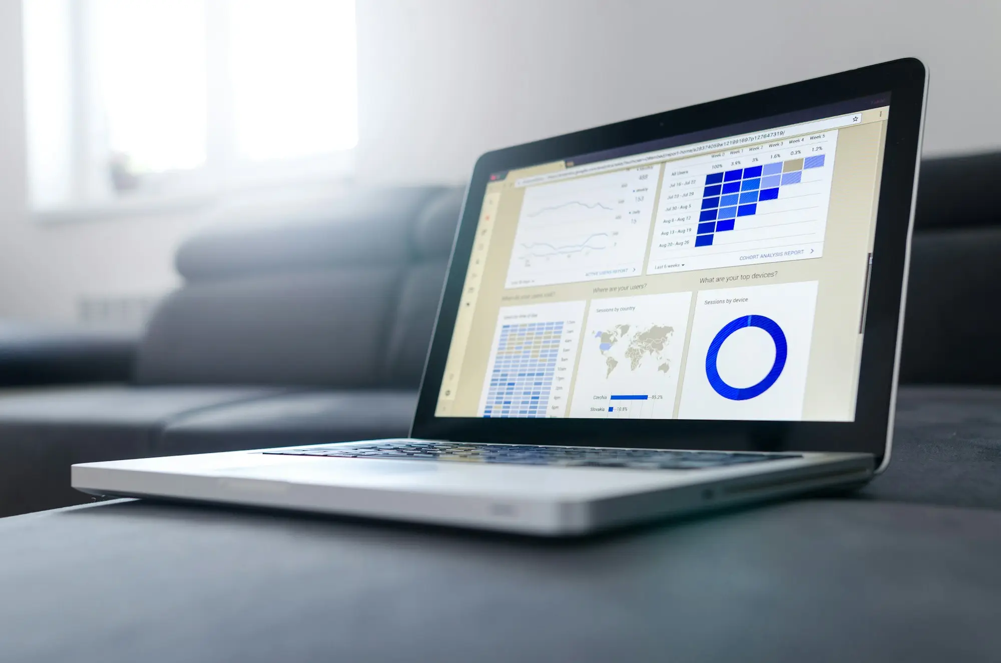 Cash flow forecast charts on a laptop screen