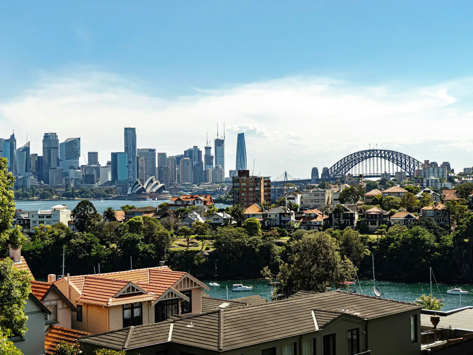 Sydney suburbs with the Harbour Bridge and city skyline behind